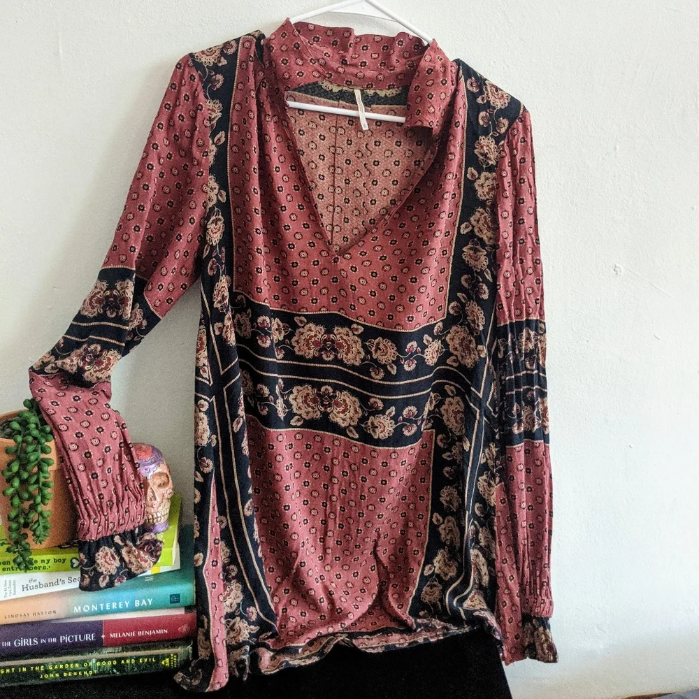 Free People Boho Western Floral Tunic Top